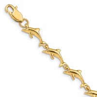 14K Yellow Gold Polished Dolphin Bracelet, 7" view 1