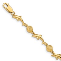 14K Yellow Gold Polished Dolphin and Sea Shell Bracelet - 7in view 1
