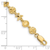 14K Yellow Gold Diamond-cut Starfish Sand Dollar Shell Bracelet, 7" view 3