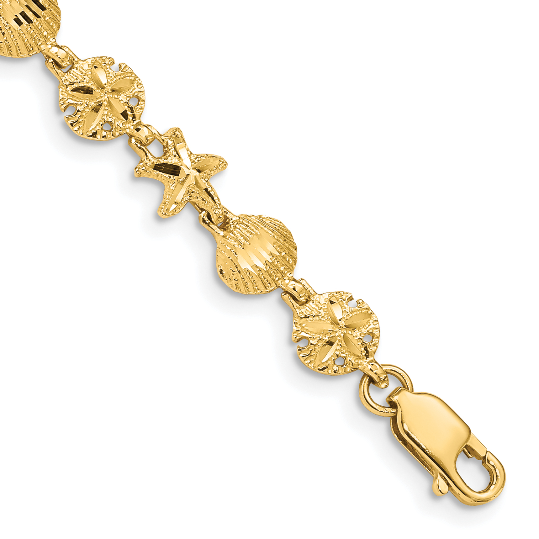 14K Diamond-cut Starfish/Sand Dollar/Shell 7 inch Bracelet (FB1269-7)