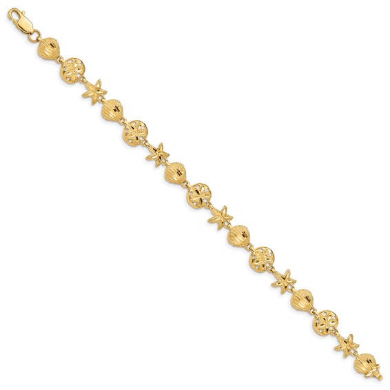 14K Diamond-cut Sea Life 7 inch Bracelet