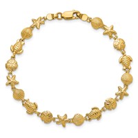 14K Yellow Gold Polished and Textured Sea Life Bracelet, 7" view 4