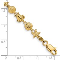 14K Yellow Gold Polished and Textured Sea Life Bracelet, 7" view 3