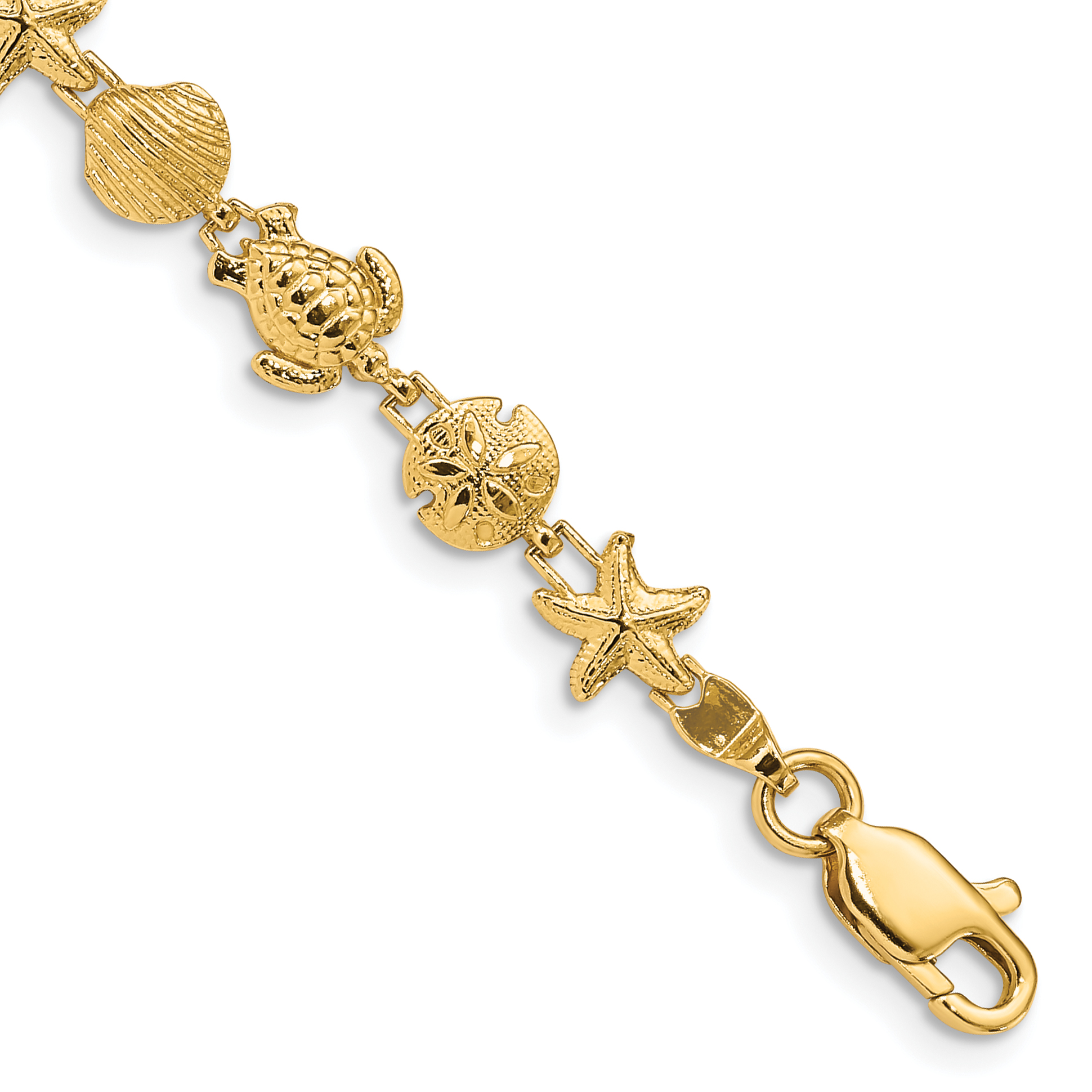 14k Polished and Textured Sea Life 7 inch Bracelet (FB1279-7)