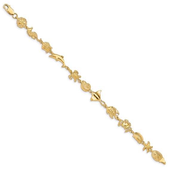14K Polished Sea Life 7 inch Bracelet