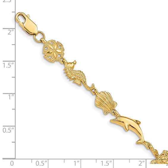 14K Polished Sea Life 7 inch Bracelet