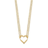 14K Yellow Gold Double Strand Heart Pendant Necklace Plus 2 Inch Extender, 16" view 2