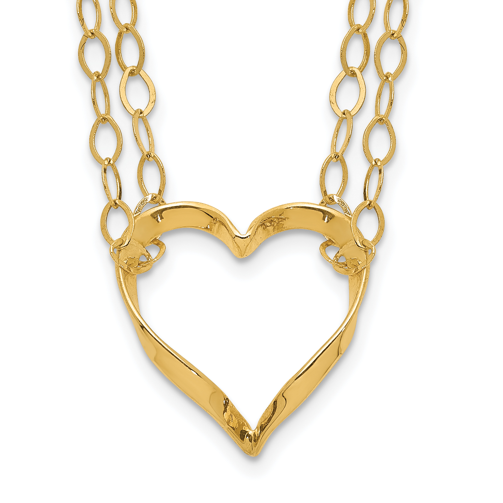 14K Double Strand Heart Pendant 16 inch Necklace Plus 2 inch Extender (FB1296-16)