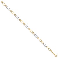 14K Two-tone Polished and Textured Oval Link Bracelet, 7.25" view 2