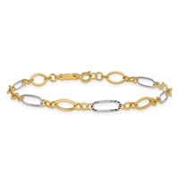 14K Two-tone Polished and Textured Oval Link Bracelet, 7.25" view 3