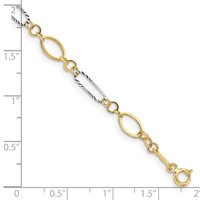 14K Two-tone Polished and Textured Oval Link Bracelet, 7.25" view 4