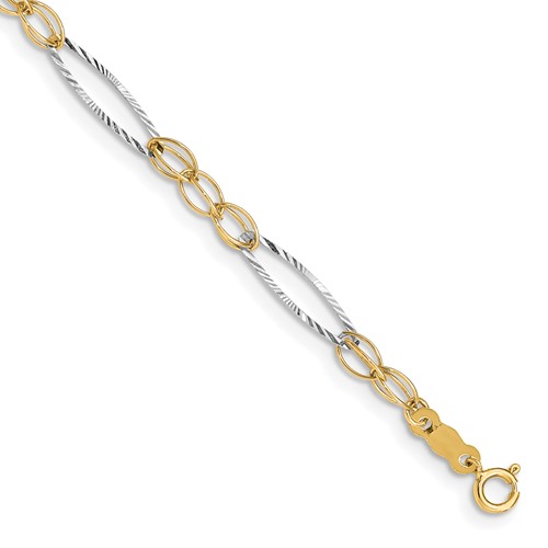 14K Two-tone Polished Oval Design Bracelet, 7.25"