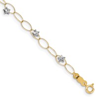 14K Two-tone Diamond-cut Puffed Stars and Oval Link Bracelet, 7.25" view 1