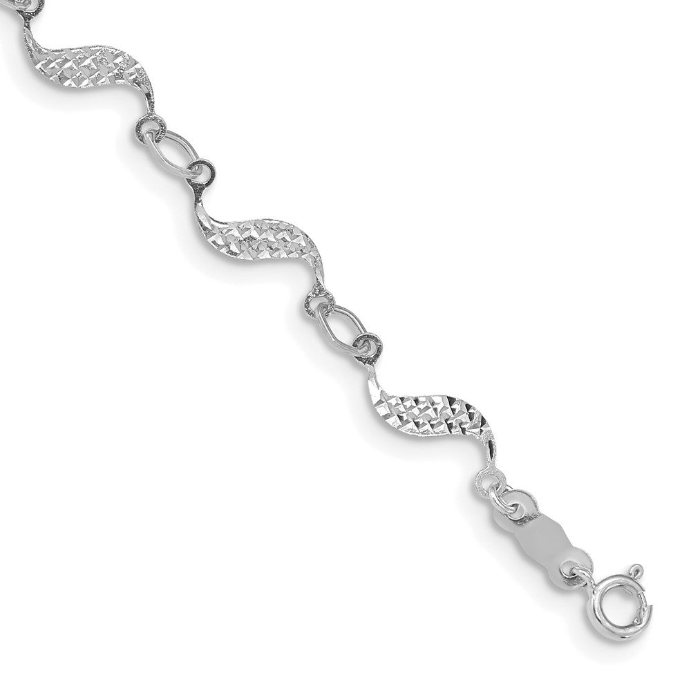 14k White Gold Diamond-cut Wavy Link 7.5 inch Bracelet (FB1324W-7.5)