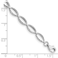 14K White Gold Polished Textured Oval Link Bracelet, 7.25" view 3