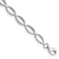 14K White Gold Polished Textured Oval Link Bracelet, 7.25" view 1