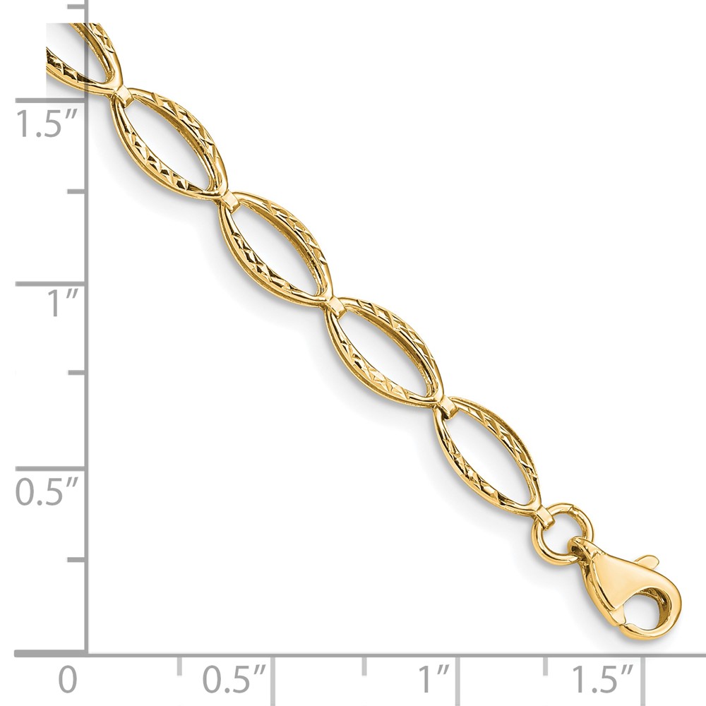 14k Polished Textured Oval Link 7.25 inch Bracelet (FB1333Y-7.25)