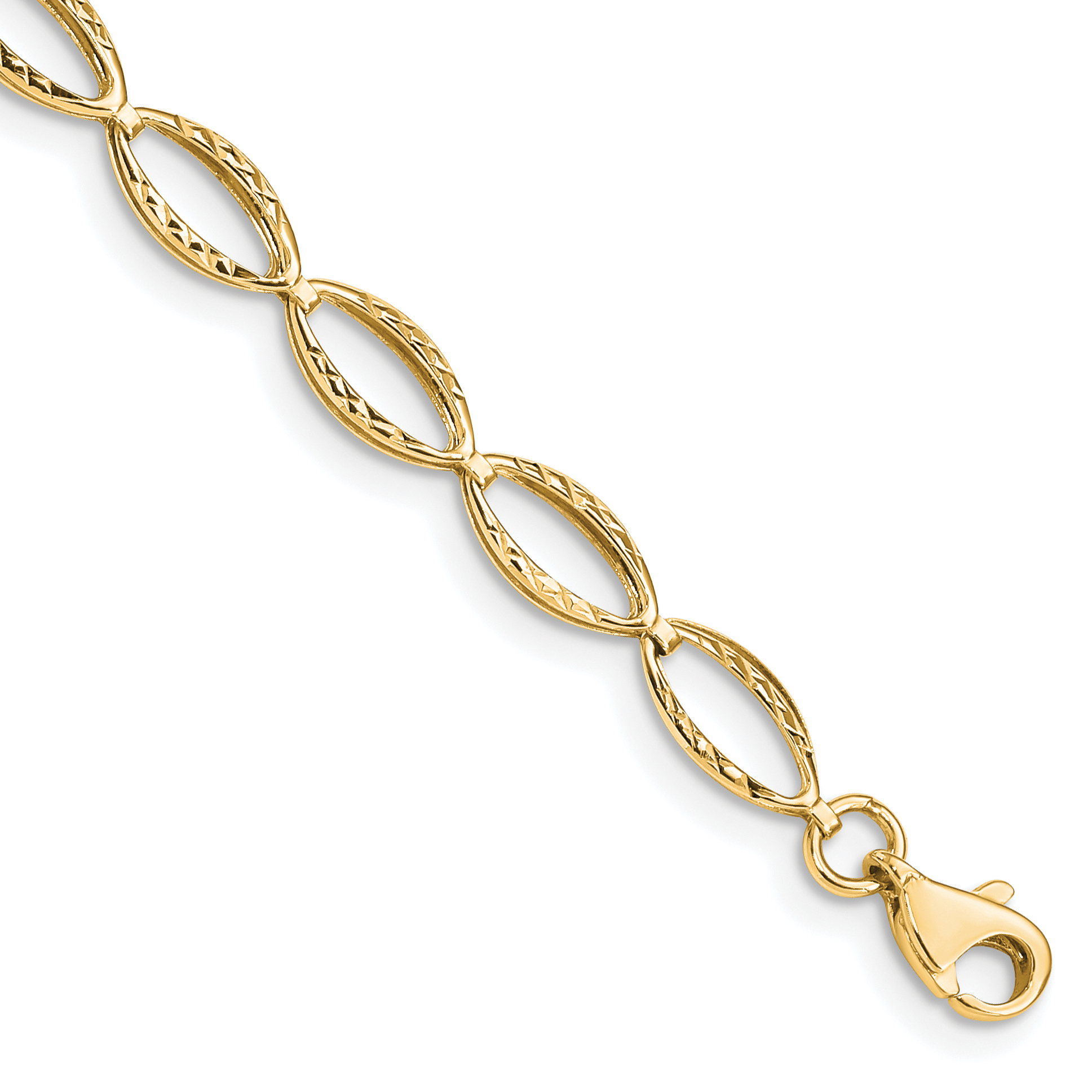 14k Polished Textured Oval Link 7.25 inch Bracelet (FB1333Y-7.25)