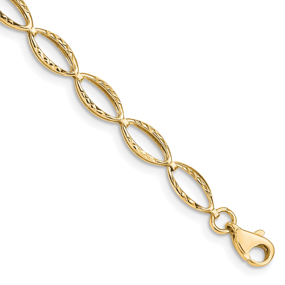 14k Polished Textured Oval Link 7.25 inch Bracelet (FB1333Y-7.25)