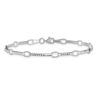 14K White Gold Polished and Textured Oval and Bar Link Bracelet, 7.25" view 3
