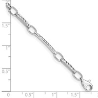14K White Gold Polished and Textured Oval and Bar Link Bracelet, 7.25" view 4