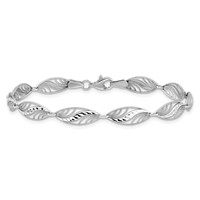 14K White Gold Oval Filigree Diamond-cut Bracelet, 7.25" view 3
