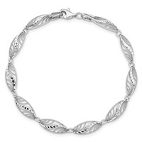 14K White Gold Oval Filigree Diamond-cut Bracelet, 7.25" view 5