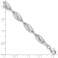 14K White Gold Oval Filigree Diamond-cut Bracelet, 7.25" view 4