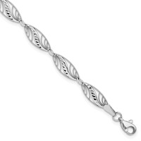 14K White Gold Oval Filigree Diamond-cut Bracelet, 7.25" view 1