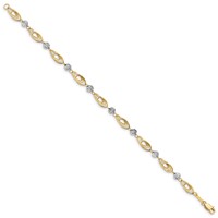 14K Two-tone Oval Links Bracelet with Diamond-cut Beads, 7.25" view 2
