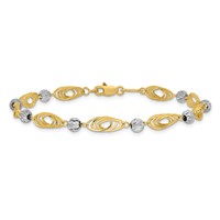 14K Two-tone Oval Links Bracelet with Diamond-cut Beads, 7.25" view 3