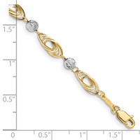 14K Two-tone Oval Links Bracelet with Diamond-cut Beads, 7.25" view 4