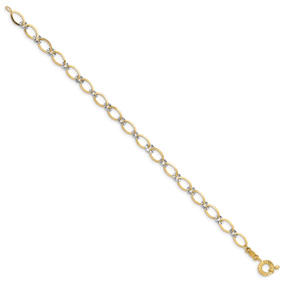 14K Two-tone Oval and Diamond-cut Circle 7.25 inch Bracelet