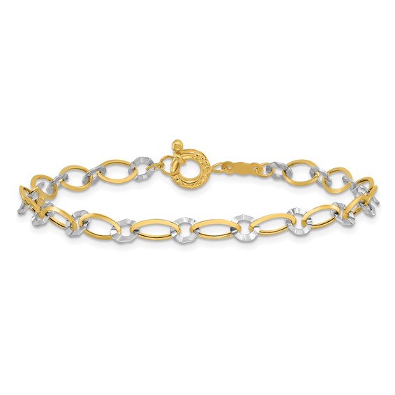 14K Two-tone Oval and Diamond-cut Circle 7.25 inch Bracelet