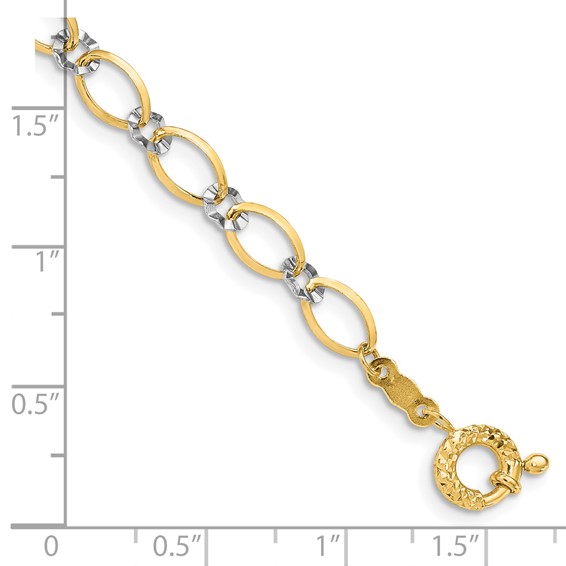 14K Two-tone Oval and Diamond-cut Circle 7.25 inch Bracelet
