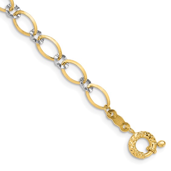 14K Two-tone Oval and Diamond-cut Circle 7.25 inch Bracelet