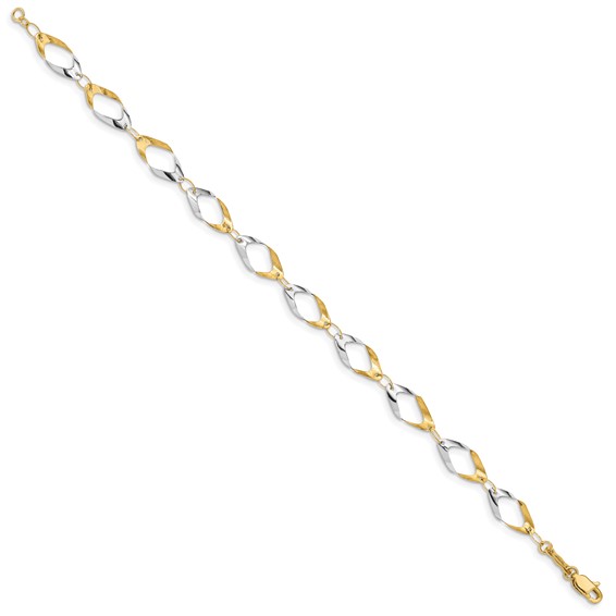 14K and White Rhodium Oval Link 7 inch Bracelet