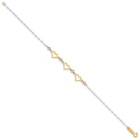 14K Two-tone Hearts and Diamond-cut Beads Bracelet, 7.5" view 2