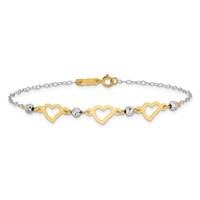 14K Two-tone Hearts and Diamond-cut Beads Bracelet, 7.5" view 3
