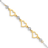 14K Two-tone Hearts and Diamond-cut Beads Bracelet, 7.5" view 1
