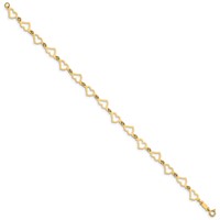14K Yellow Gold Polished Flat Open Hearts Bracelet, 7.5" view 2