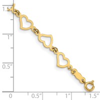 14K Yellow Gold Polished Flat Open Hearts Bracelet, 7.5" view 3