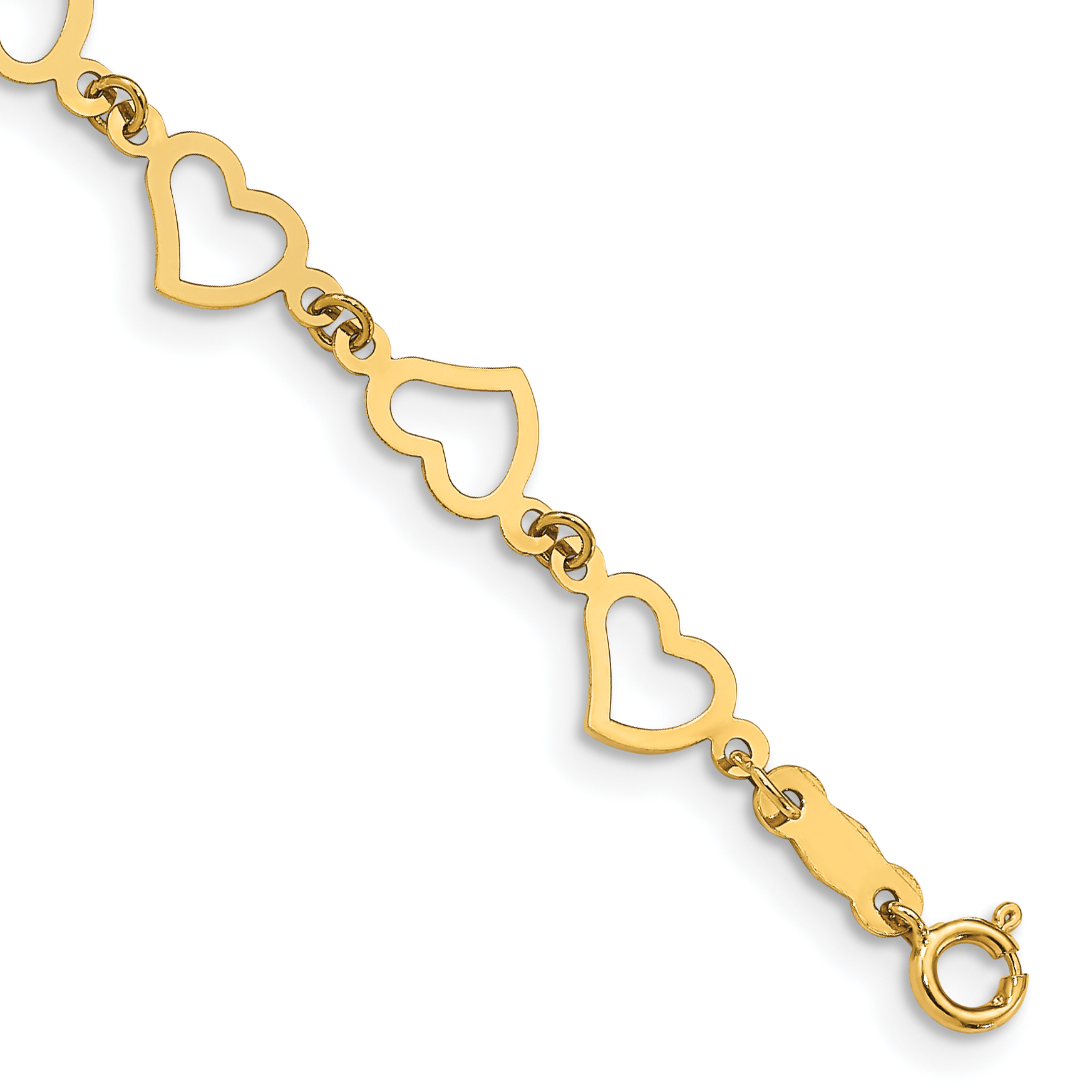 14K Polished Flat Open Hearts 7.5 inch Bracelet (FB1357-7.5)