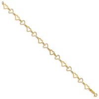 14K Yellow Gold Flat Diamond -cut and Polished Open Hearts Bracelet, 7.25" view 2