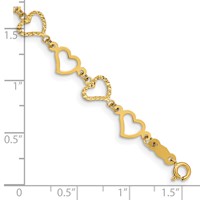 14K Yellow Gold Flat Diamond -cut and Polished Open Hearts Bracelet, 7.25" view 3