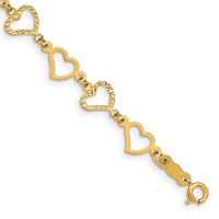 14K Yellow Gold Flat Diamond -cut and Polished Open Hearts Bracelet, 7.25" view 1