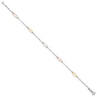 14K Tri-color Oval Link Bracelet, 7.5" view 2