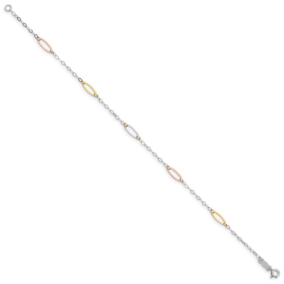 14K Tri-color Oval Link 7.5 inch Bracelet
