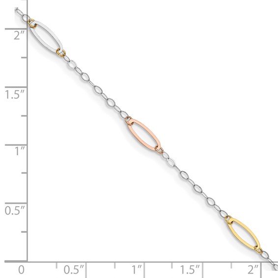 14K Tri-color Oval Link 7.5 inch Bracelet