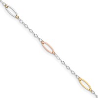 14K Tri-color Oval Link Bracelet, 7.5" view 1